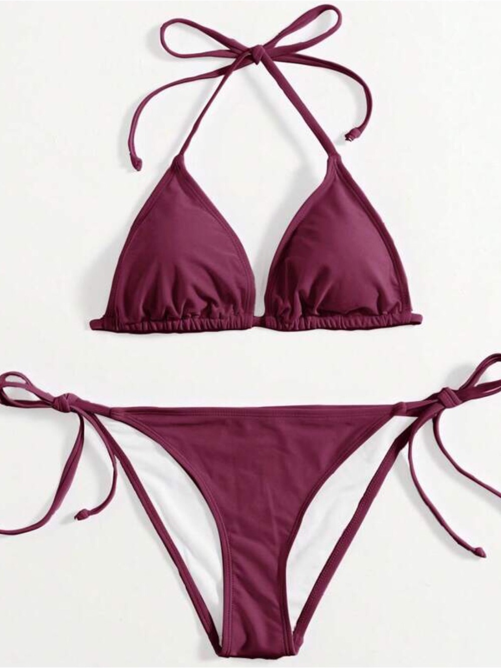 SHEIN Maroon burgundy triangle side tie Bikini Set size large L
